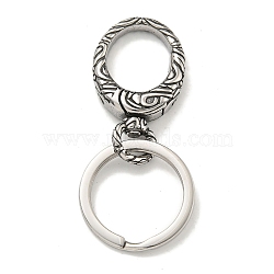 Tibetan Style 316 Surgical Stainless Steel Fittings with 304 Stainless Steel Key Ring, Antique Silver, 68mm(FIND-Q101-15AS)