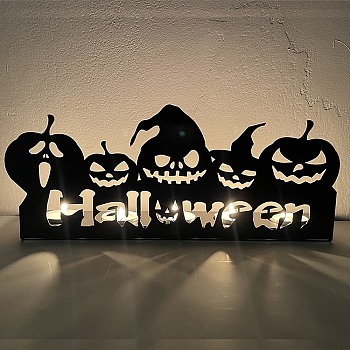 Halloween Theme Iron Candle Holder, Round Tealight Candlestick, Pumpkin, 6x29.5x12.5cm