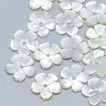 Natural White Shell Beads, Mother of Pearl Shell Beads, Flower, Seashell Color, 10x10x1.5mm, Hole: 1mm