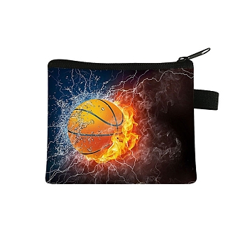 Print Polyester Zip Pouches, Wallets for Children, Basketball, 13.5x11cm