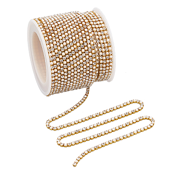 Alloy Rhinestone Cup Chains, with Imitation Pearl Beaded, with Spools, Golden, 2x2x2.5mm, about 32.81 Feet(10m)/Roll