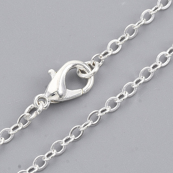 Brass Cable Chains Necklace Making, with Alloy Lobster Claw Clasps, Silver, 23.6 inch~24.37 inch(60cm~61.9cm)