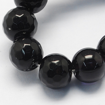 Natural White Jade Bead Strands, Dyed, Faceted, Round, Black, 10mm, Hole: 1mm, 38pcs/strand, 14.5 inch