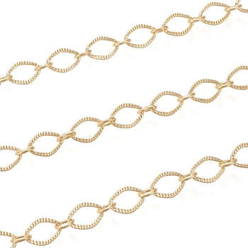 Brass Link Chains, Textured, with Spool, Long-Lasting Plated, Soldered, Real 18K Gold Plated, 8.5x6x0.7mm and 5x3.5x1mm, about 16.4 Feet(5m)/roll