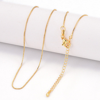 Brass Box Chain Necklaces for Women, Real 24K Gold Plated, 17.95 inch(456mm)