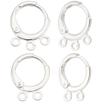 20Pcs 2 Style Brass Huggie Hoop Earring Findings, with Horizontal Loops, 925 Sterling Silver Plated, 14~14.5x11.5x1.8~2mm, Hole: 1.6mm, Pin: 0.9mm, 10Pcs/style