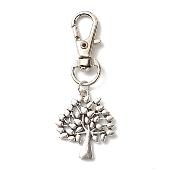 Tree of Life Tibetan Style Alloy Keychain, with Swivel Lobster Claw Clasps and Iron Open Jump Rings, Antique Silver, 60mm, Hole: 10.5x6.4mm