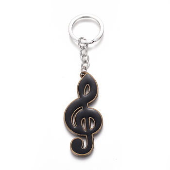 Alloy Keychain, with Enamel and Iron Ring & Chain, Musical Note, Antique Bronze & Platinum, 118.5mm