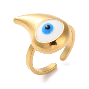 304 Stainless Steel Rings, with Enamel, Evil Eyes, Golden, 21.5x13.5mm, Adjustable