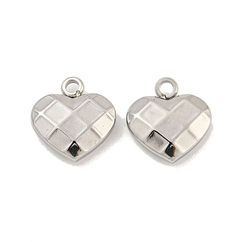 304 Stainless Steel Charms, Heart Charm, Stainless Steel Color, 10.5x10.5x3mm, Hole: 1.2mm