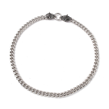 304 Stainless Steel Curb Chains Necklace with Wolf Clasps for Men Women, Stainless Steel Color, 23.78 inch(60.4cm)
