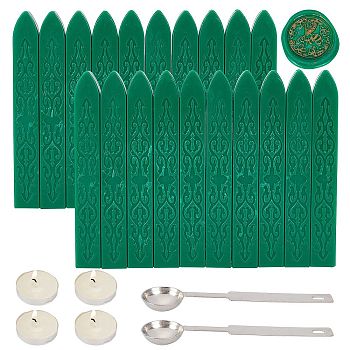 CRASPIRE DIY Scrapbook Kits, Including Candle, Stainless Steel Spoon and Sealing Wax Sticks, Dark Green, 9x1.1x1.1cm, 20pcs