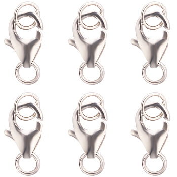 6PCS 925 Sterling Silver Lobster Claw Clasps, Platinum, 10x7x3mm, Hole: 2.5mm