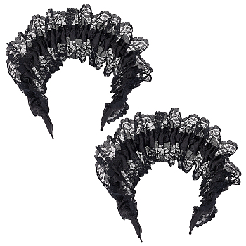 Cloth Wrinkle Lace Hair Bands for Women Girl, Black, 143x140x80mm