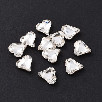 Glass Rhinestone Cabochons, Pointed Back & Silver Back Plated, Heart, Crystal, 8x8x3mm