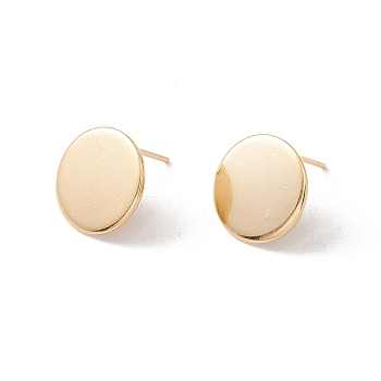 201 Stainless Steel Stud Earring Findings, with 316 Surgical Stainless Steel Pins and Vertical Loop, Flat Round, Real 24K Gold Plated, 12mm, Hole: 2.5mm, Pin: 0.7mm