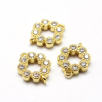 Brass Micro Pave Grade AAA Cubic Zirconia Links, Flower, Lead Free & Nickel Free & Cadmium Free, Real 18K Gold Plated, 9x12x2mm, Hole: 1mm