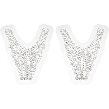 Computerized Embroidery Polyester Sew on Collar Patches, Beaded Sequin Appliques, Garment Accessories, with Plastic Pearl Bead, White, 413x275x0.2mm