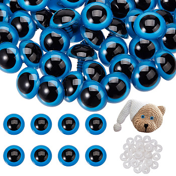 Resin Doll Craft Eyes, Safety Eyes, with Plastic Spacer, for Toy DIY Accessories, Half Round, Dodger Blue, 24x22.5mm, 50 sets/box
