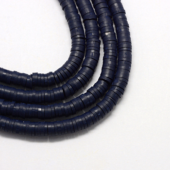Eco-Friendly Handmade Polymer Clay Beads, Disc/Flat Round, Heishi Beads, Midnight Blue, 6x1mm, Hole: 2mm, about 380~400pcs/strand, 17.7 inch