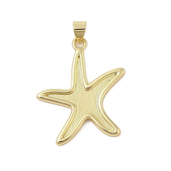 Starfish Rack Plating Brass Pendants, Long-Lasting Plated, Lead Free & Cadmium Free, Real 18K Gold Plated, 28x23x2.5mm, Hole: 3.5mm