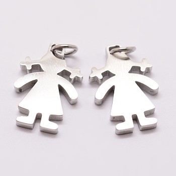 304 Stainless Steel Pendants, Girl Silhouette Pendants, Stainless Steel Color, 18x12x2mm, Hole: 3mm