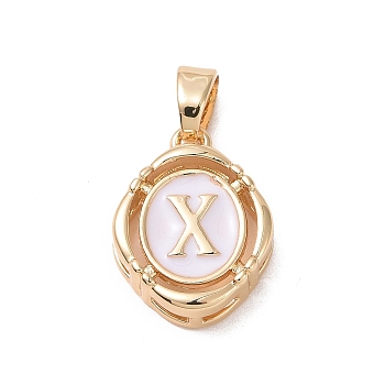 304 Stainless Steel Enamel Pendants, Oval with Letter, Golden, White, Letter.X, 15.5x11.5x4mm, Hole: 4.5x2.5mm