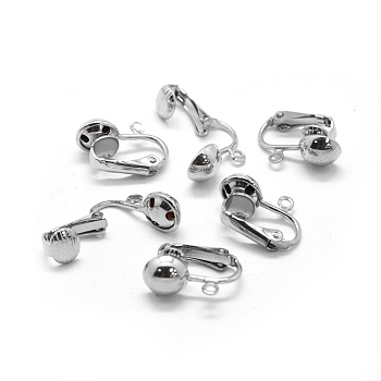 Iron Clip-on Earrings Findings, For Non-pierced Ears, with Loop, Platinum, 17x12.5x8mm, Hole: 1.6mm