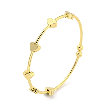 Heart Brass Bangles for Women, Real 18K Gold Plated, Inner Diameter: 2-1/8 inch(5.35cm)