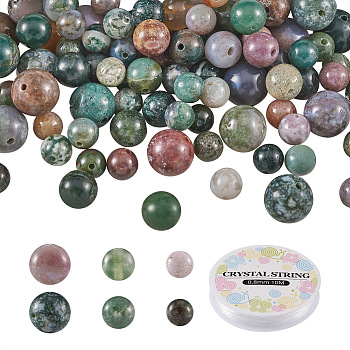 Crafans DIY Natural Stone Beads Bracelet Making Kit, Including Natural Indian Agate Round Beads, Elastic Thread, Beads: 6~10mm, Hole: 0.8~1mm, 120pcs/set