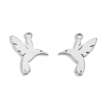 201 Stainless Steel Pendants, Birds, Stainless Steel Color, 16x12x1mm, Hole: 1.2mm