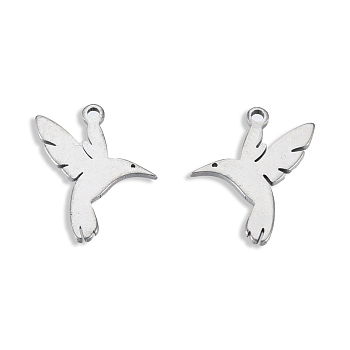 Non-Tarnish 201 Stainless Steel Pendants, Birds, Stainless Steel Color, 16x12x1mm, Hole: 1.2mm