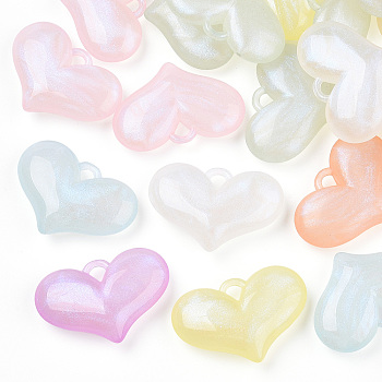 Luminous Acrylic Pendants, with Glitter, Glow In The Dark, Heart Charms, Mixed Color, 25.5x38x9.5mm, Hole: 4x4mm, about 94pcs/500g