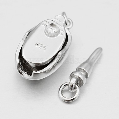 Oval with Heart Rhodium Plated 925 Sterling Silver Cubic Zirconia Box Clasps(STER-O015-01)-2