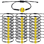 48Pcs Baseball Alloy Link Bracelets, Adjustable Braided Waxed Cord Bracelets for Men Women, Black, Inner Diameter: 5/8~3-3/4 inch(1.6~9.55cm)(BJEW-GO0001-21)