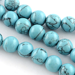 Synthetical Turquoise Gemstone Round Bead Strands, Dyed, Light Sky Blue, 6mm, Hole: 1mm, about 65pcs/strand, 15 inch(TURQ-R035-6mm-03)