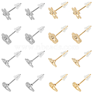 80Pcs 8 Style 304 Stainless Steel Stud Earring Settings, Flower, with 100Pcs Plastic Ear Nuts, Golden & Stainless Steel Color, 13mm, Pin: 0.7mm, Tray: 3mm, 10Pcs/style(STAS-DC0009-37)
