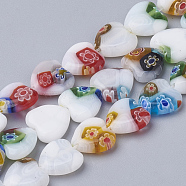 Handmade Millefiori Lampwork Beads Strands, Heart, Mixed Color, 10x10x3mm, Hole: 1mm, about 39pcs/strand, 14.1 inch(LAMP-T005-26)