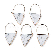 Synthetic Howlite Triangle Dangle Hoop Earrings, Brass Drop Earrings for Women, Light Gold, 43~45x23~26x3.5mm, Pin: 0.8mm(G-S359-363J)