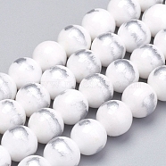 Natural Mashan Jade Beads Strands, Brushed Silver Color, Dyed, Round, White, 4mm, Hole: 0.8mm, about 90pcs/strand, 15.7 inch(40cm)(G-G833-4mm-23)