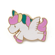 Cute Animal Cartoon Enamel Pin, Light Gold Alloy Brooch for Women, Unicorn, Hot Pink, 22x27x1.5mm(JEWB-R020-02A)