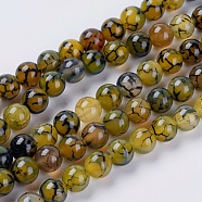 Natural Dragon Veins Agate Beads Strands, Dyed, Round, Olive, 8mm, Hole: 1mm, about 48pcs/strand, 15.5 inch(G-G515-8mm-02A)