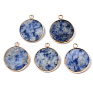 Natural Blue Spot Jasper Pendants, with Golden Plated Brass Edge and Loop, Flat Round, 25x21x3.5mm, Hole: 2mm(G-Q998-010C)