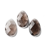 Natural Smoky Quartz Pendants, Faceted Teardrop Charms, 30x18x6mm, Hole: 1.5mm(G-G069-04F)