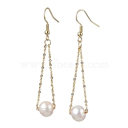 Natural Cultured Freshwater Pearl Beads with Brass Dangle Earrings, Round, Golden, 64x12mm(EJEW-JE05757)