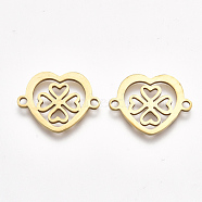 201 Stainless Steel Links connectors, Laser Cut Links, Heart with Clover, Golden, 15.5x19.5x1mm, Hole: 1.5mm(STAS-S106-52G)
