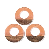 Resin & Wood Pendants, Ring Charms, Light Salmon, 37.5x3.5mm, Hole: 2mm(WOOD-F015-14E)