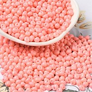 6/0 Opaque Baking Paint Glass Seed Beads, Teardrop, Salmon, 4.5~5x4x3~3.5mm, Hole: 0.9mm, about 5625Pcs/Pound(SEED-M012-02A-35)