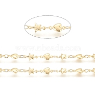 3.28 Feet Brass Link Chain, Long-Lasting Plated, Soldered, Star and Heart, Real 18K Gold Plated, 3.5x3x0.5mm, Star: 10.5x6x2mm, Heart: 10x5.5x2mm(X-CHC-G011-06G)