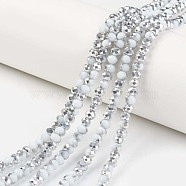 Electroplate Opaque Glass Beads Strands, Half Silver Plated, Faceted, Rondelle, White, 6x5mm, Hole: 1mm, about 83~85pcs/strand, 38~39cm(EGLA-A034-P6mm-M15)